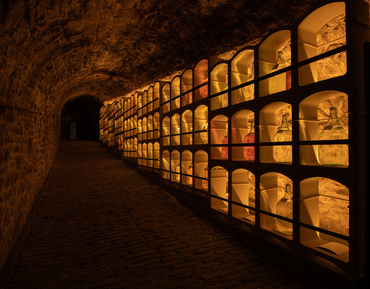 Guy Delforge perfume factory - Namur - Underground - Exhibition of vials with different scents
